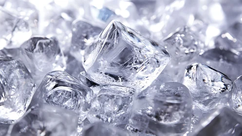 Transparent ice cubes in close-up macro arrangement.