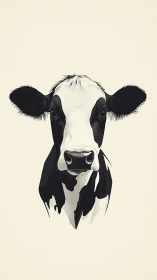 Black and white dairy cow portrait on plain beige background.