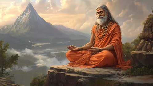 Mountain hush and saffron sage in sunrise meditation.