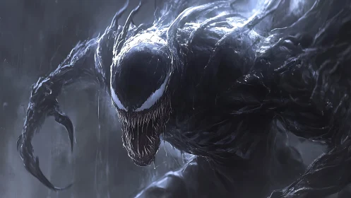 Viscous black creature lunges forward with elongated tendrils and teeth