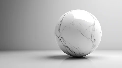 Minimalist marble sphere on reflective studio surface.