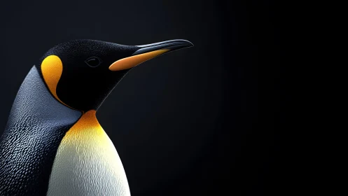 Majestic King Penguin Portrait on Black Background, Photorealistic Style.