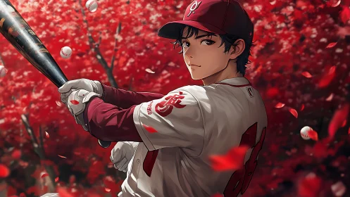 Crimson maple storm crowns the poised anime baseball slugger