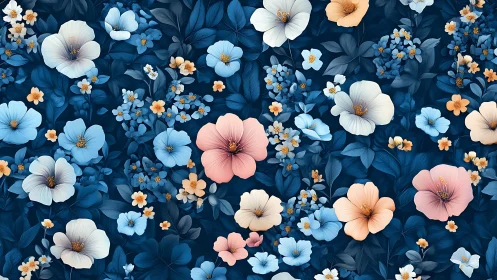 Ornate Floral Composition Against Deep Navy Backdrop.