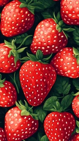 Ripe digital strawberries shine against lush green leaves.