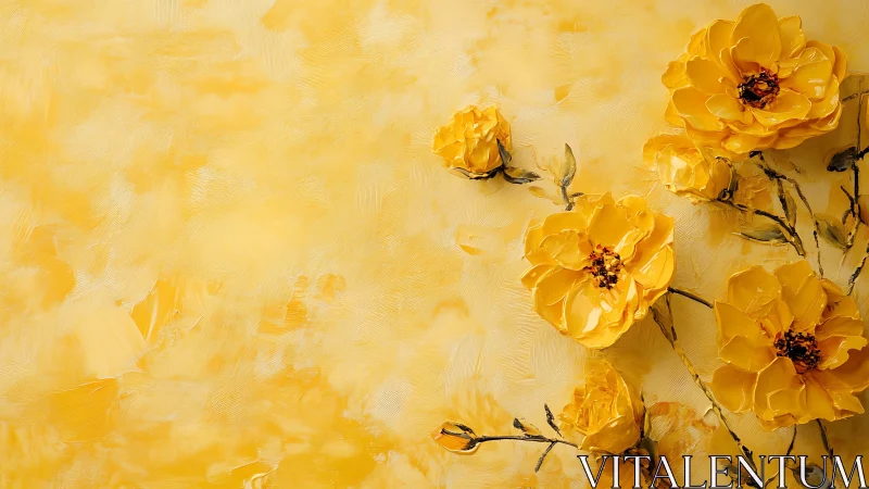 Oil Painted Ranunculus Flowers: Textured Yellow Blooms on Impasto Canvas