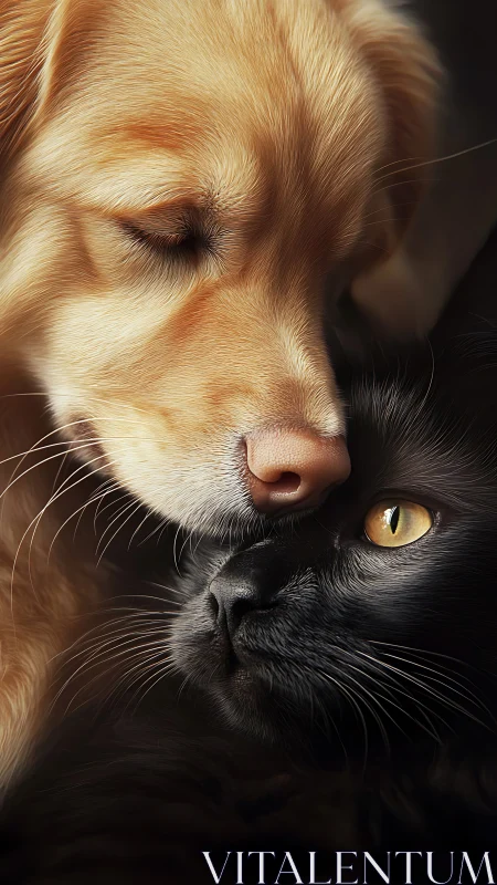 A Dog and Cat's Tender Moment of Companionship.