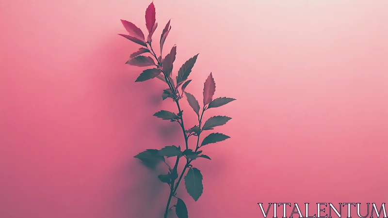 Minimalist leafy branch on pink gradient background, modern style.