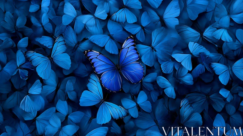 Gentle blue butterflies gathered in a calm, dreamy glow.