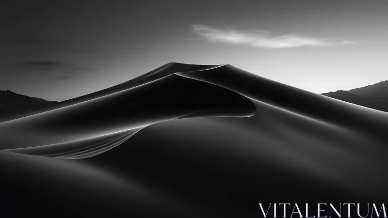 Silken desert dunes carve moonlit waves of quiet shadow.