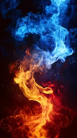 Opposing Infernos Dance: Blazing Fire Meets Crystalline Ice Flame.