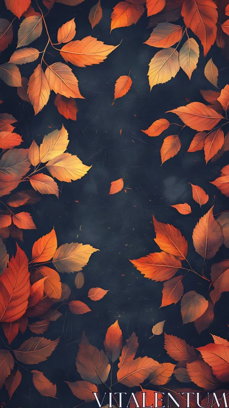 Gentle autumn leaves drifting over deep twilight blue.
