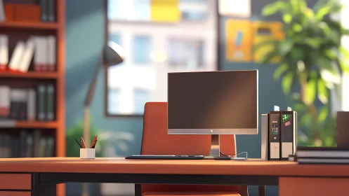 Sunlit modern desk scene with calm computer workspace.