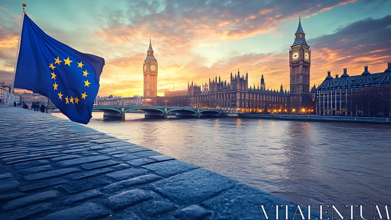 Evening riverfront scene welcomes a grand city landmark view