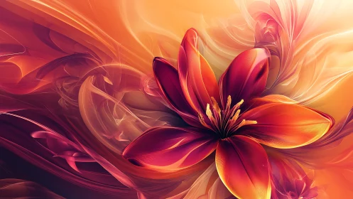 Digital abstract floral composition in warm gradient tones.