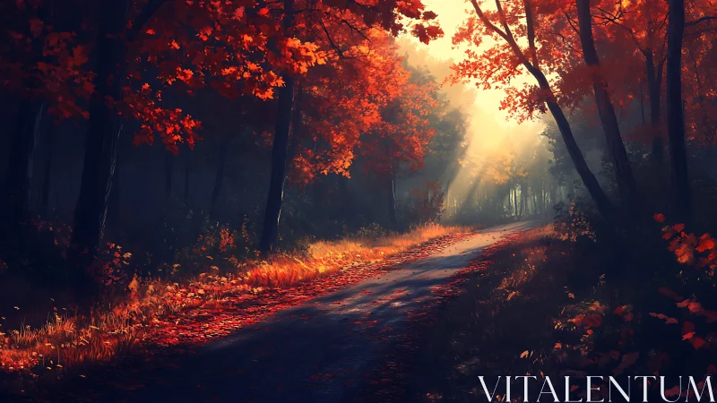 Autumnal Forest Corridor with Luminous Canopy Penetration.