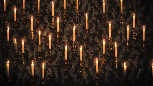 Golden candle wall casting a calm, cozy evening glow.