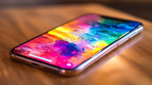 Prismatic liquid interface display with chromatic gradient bloom effects.