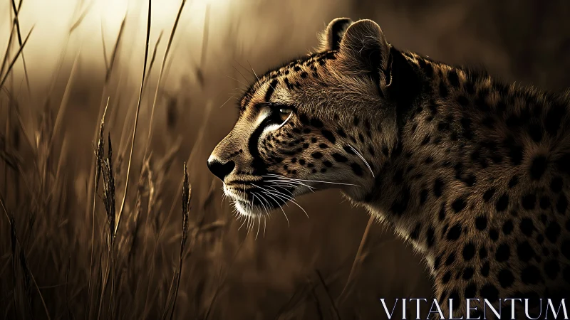 Spotted Wild Cat Profile: Leopard Specimen in Warm Gradient Habitat.