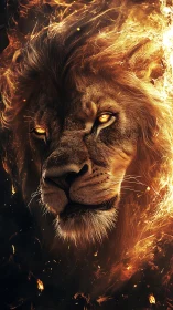 Fiery lion portrait with blazing mane and molten eyes.