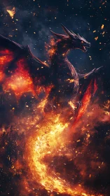 Inferno-winged dragon spirals skyward in molten starlight.