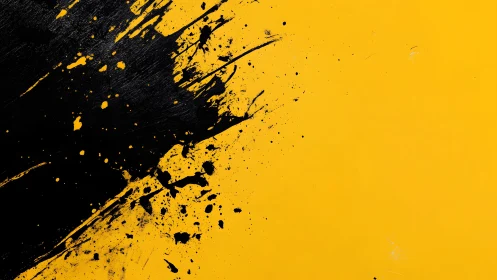 Bold black paint splash on vibrant yellow background, abstract style.