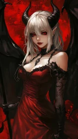 Crimson-winged demoness quietly crowns the burning night