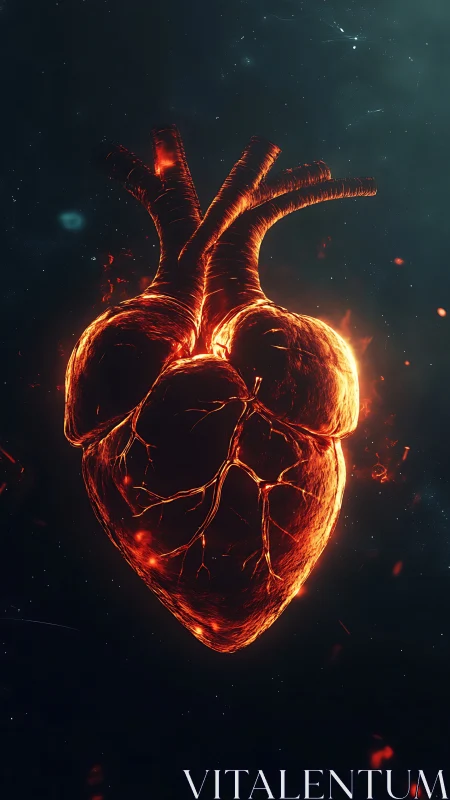 Glowing Heart Burning with Passionate Fire and Light