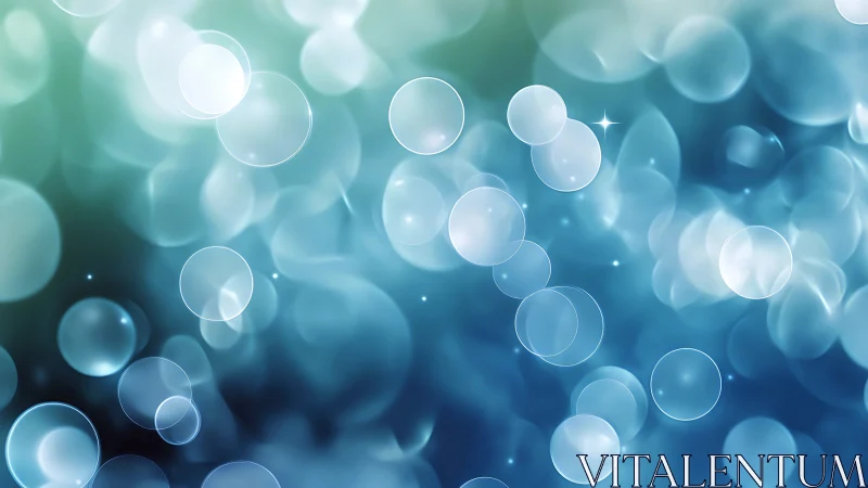 Defocused teal and blue bokeh field forms layered luminous circles