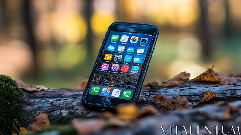 Digital Companion Rests on Nature's Canvas Among Autumn Leaves