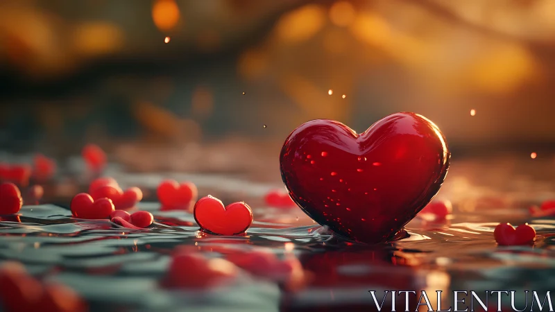 Crystalline Heart Form in Luminous Golden Ambient Setting.