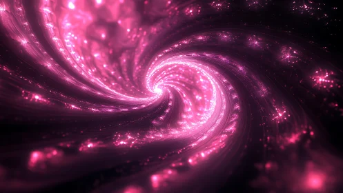 Luminous pink vortex of swirling abstract light forms.