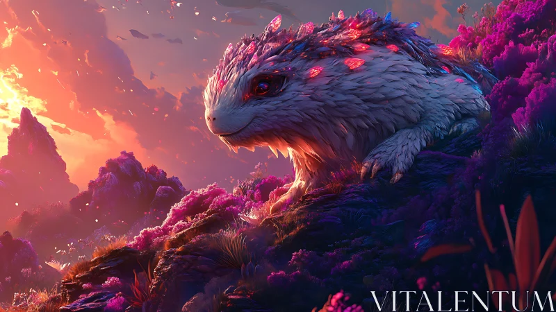 Digital painting of bioluminescent creature in alien duskscape.