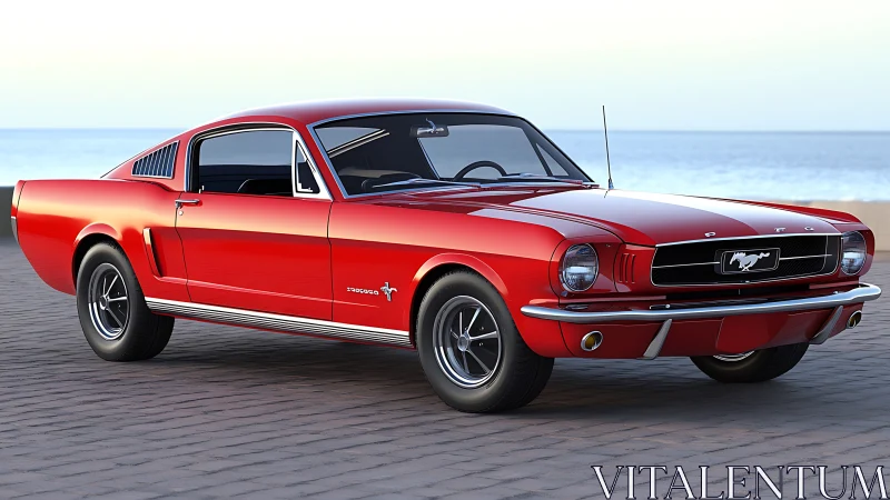 Classic red fastback muscle car rendered in glossy photorealism