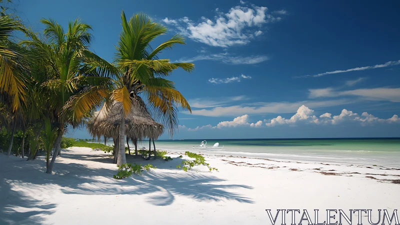 Paradise Beach with Palm Trees and Turquoise Waters