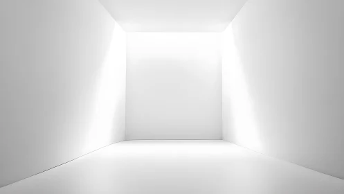 Minimalist white room glows with soft ambient light.