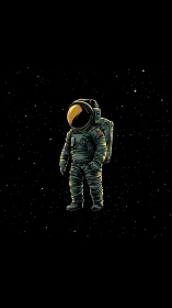 Solitary astronaut illustration floating in deep outer space.