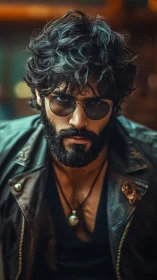 Photorealistic moody portrait in shallow-depth street framing.