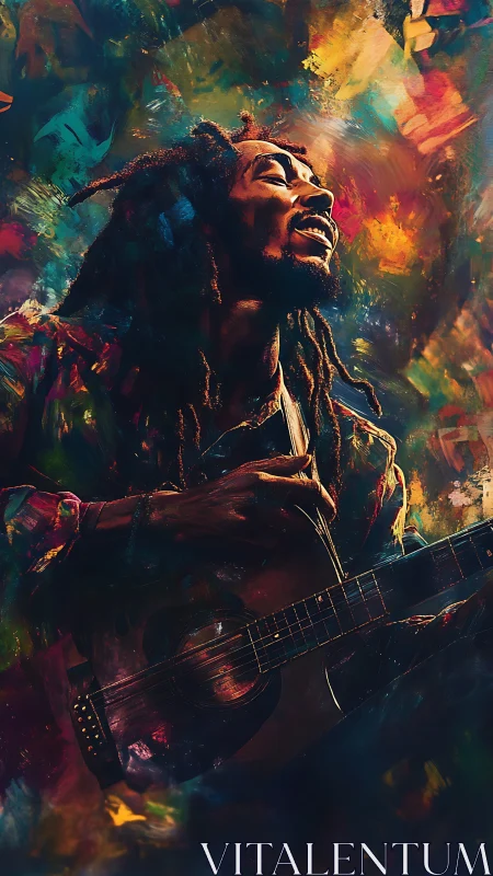 Sunlit chords climb through a storm of painted color