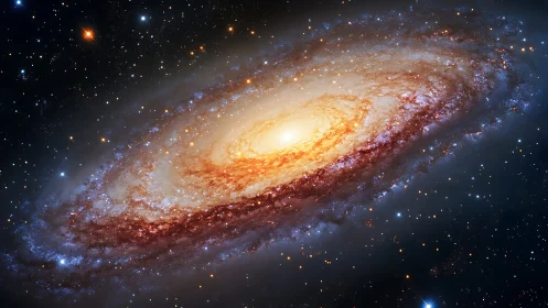 Spiral galaxy glows with dense starfields and bright core