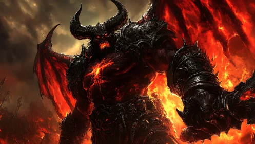 Inferno titan strides through molten shadows and flame.