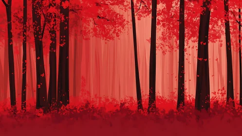Crimson Forest Dreamscape: Nature's Fiery Transformation.
