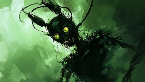 Mutated insectoid creature looms within nebulous green void