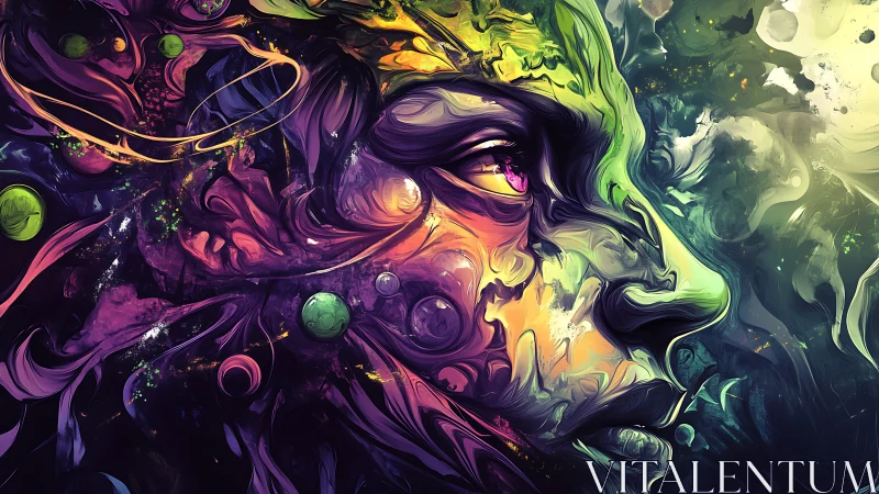 Surreal neon profile merges cosmic swirls and liquid color