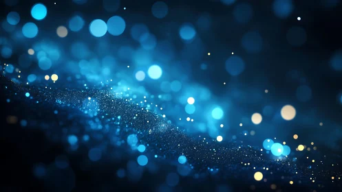 Glowing Blue Bokeh Lights on Dark Abstract Background, Digital Art.