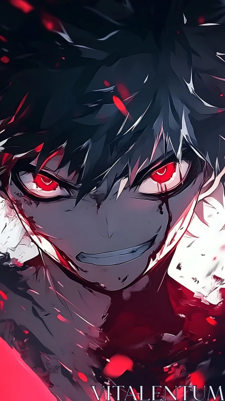 Close-up illustration shows intense anime character stare
