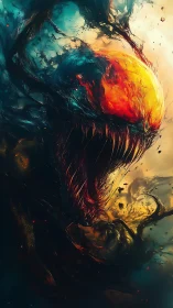 Fiery cosmic creature swirling through shadow and light.