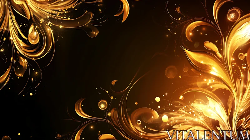 Golden abstract floral light swirls on dark background.