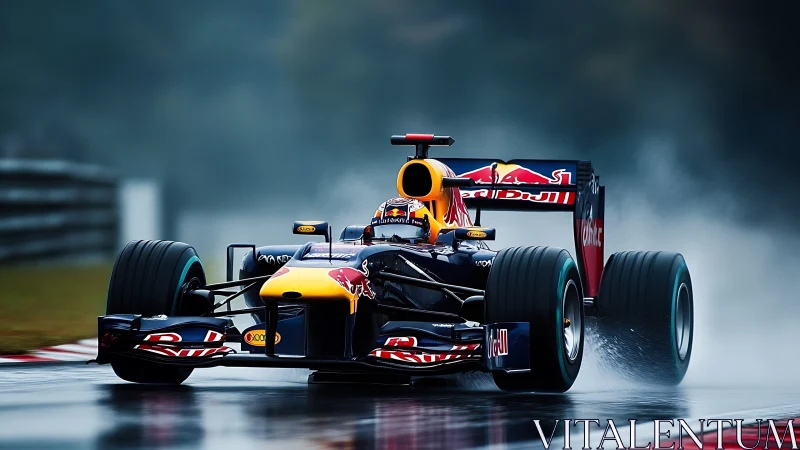 Wet-track Formula car generating spray under heavy braking load