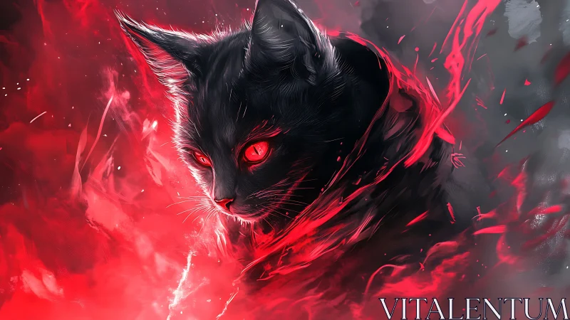 Mystical black cat wrapped in swirling crimson magic glow.